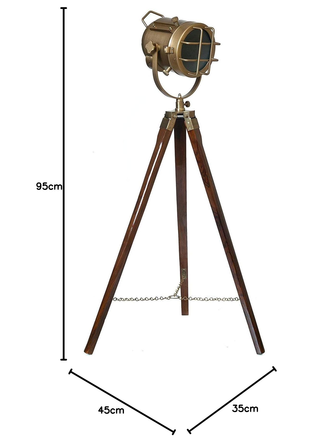 LED Tripod Floor Lamp, Antique Design, Wood Finish, Brown