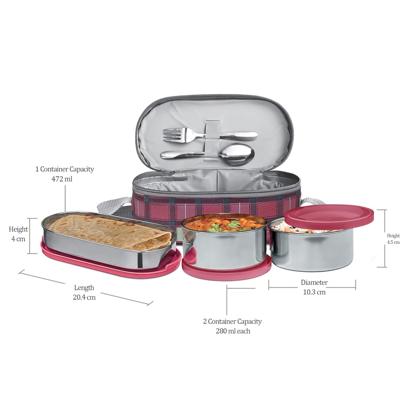 MILTON Corporate Lunch Stainless Steel Containers, Set of 3, (280 ml, 280 ml, 472 ml), Maroon