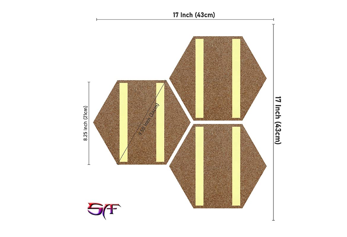 Wall Painting Floral MDF Set of 3 Hexagon 17 Inch Brown Textured