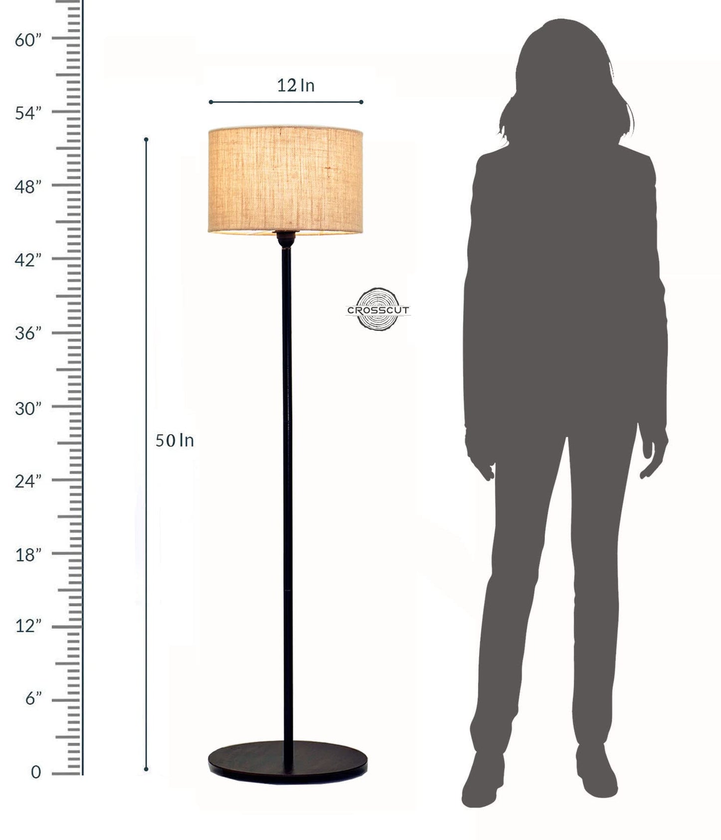 Floor Lamp Minimalist Design Black Metal Jute Shade LED Bulb Included 12 cm