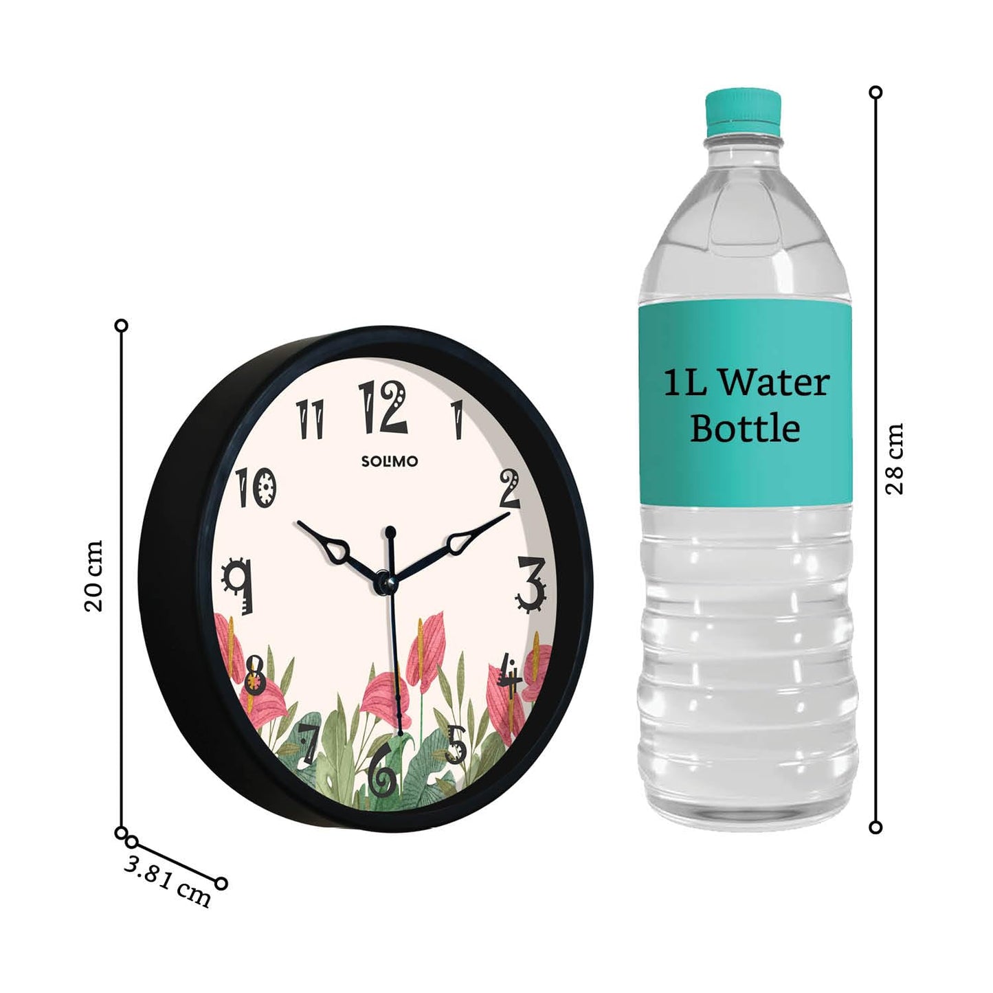 Classic 8-Inch Red Flowers Plastic Wall Clock - Quartz Movement - Battery Operated
