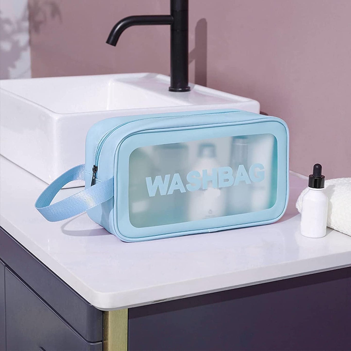 Sky Blue Translucent Waterproof Travel Wash Bag Set of 3