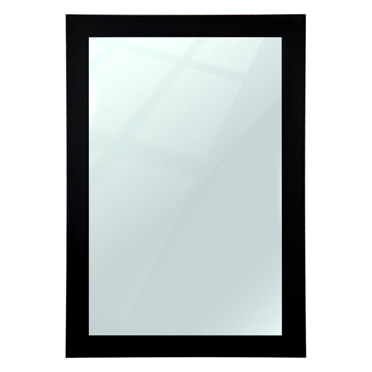 Rectangular Wall Mirror with Synthetic Wooden Frame, Black Finish, Inner Size 12x18 in, Outer Size 15x21 in