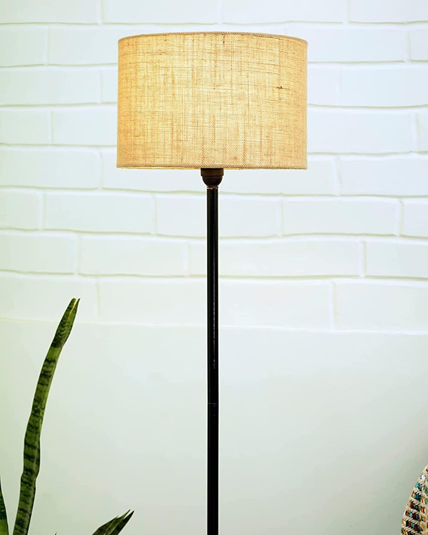 LED Floor Lamp with Wooden Base - Beige - 30x30x127cm - Modern Vintage Design