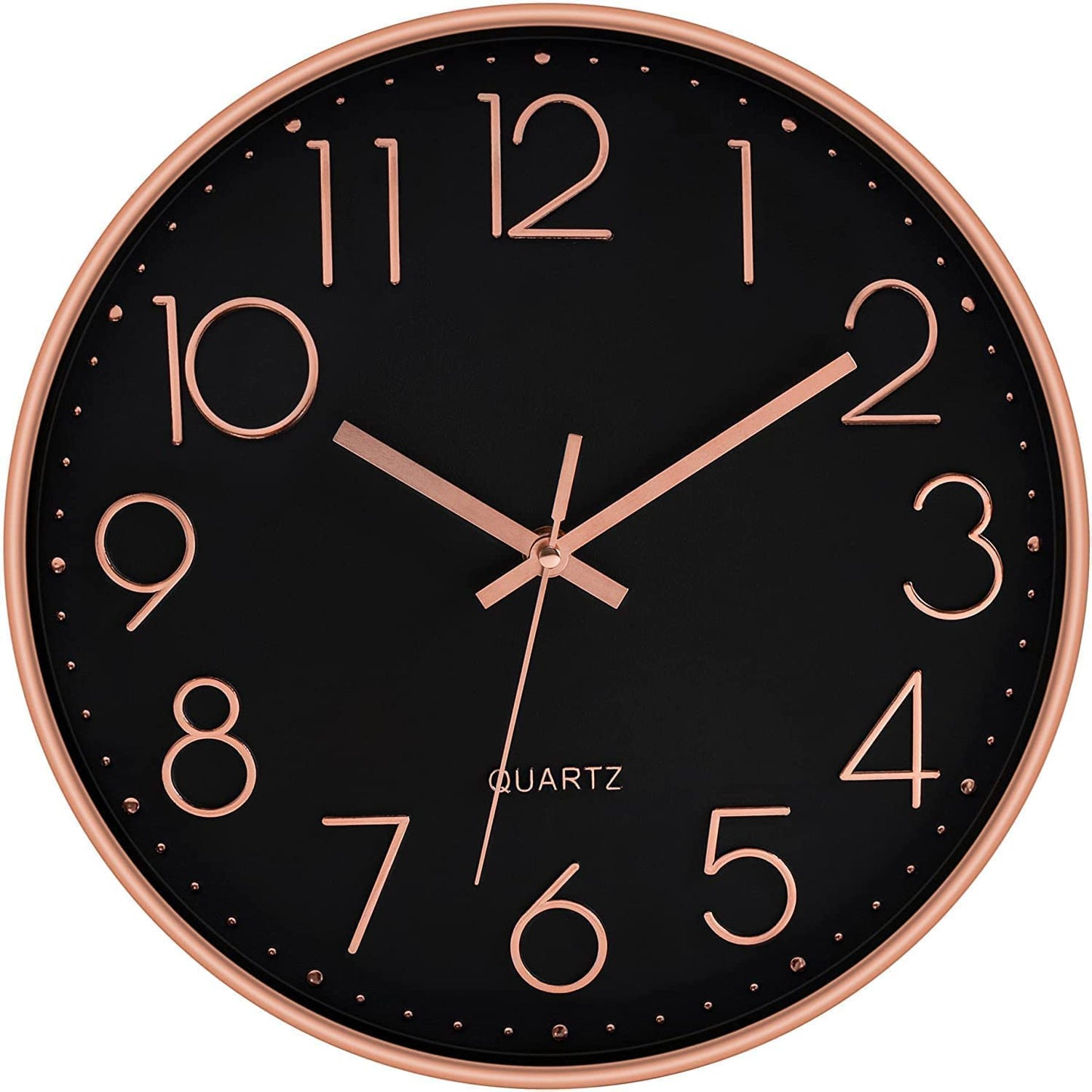 Plastic Digital Wall Clock 12" Silent Quartz Decorative Non-Ticking Classic Round Clock, Battery Operated, Easy to Read for Room, Home, Kitchen, Bedroom, Office, or School (Rose Black