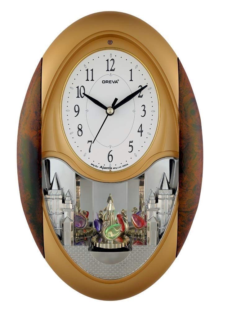Plastic Rotating and Musical Pendulum Wall Clock (23.0 cm x 6.0 cm x 35.5 cm, AQ-2047) (Copper)