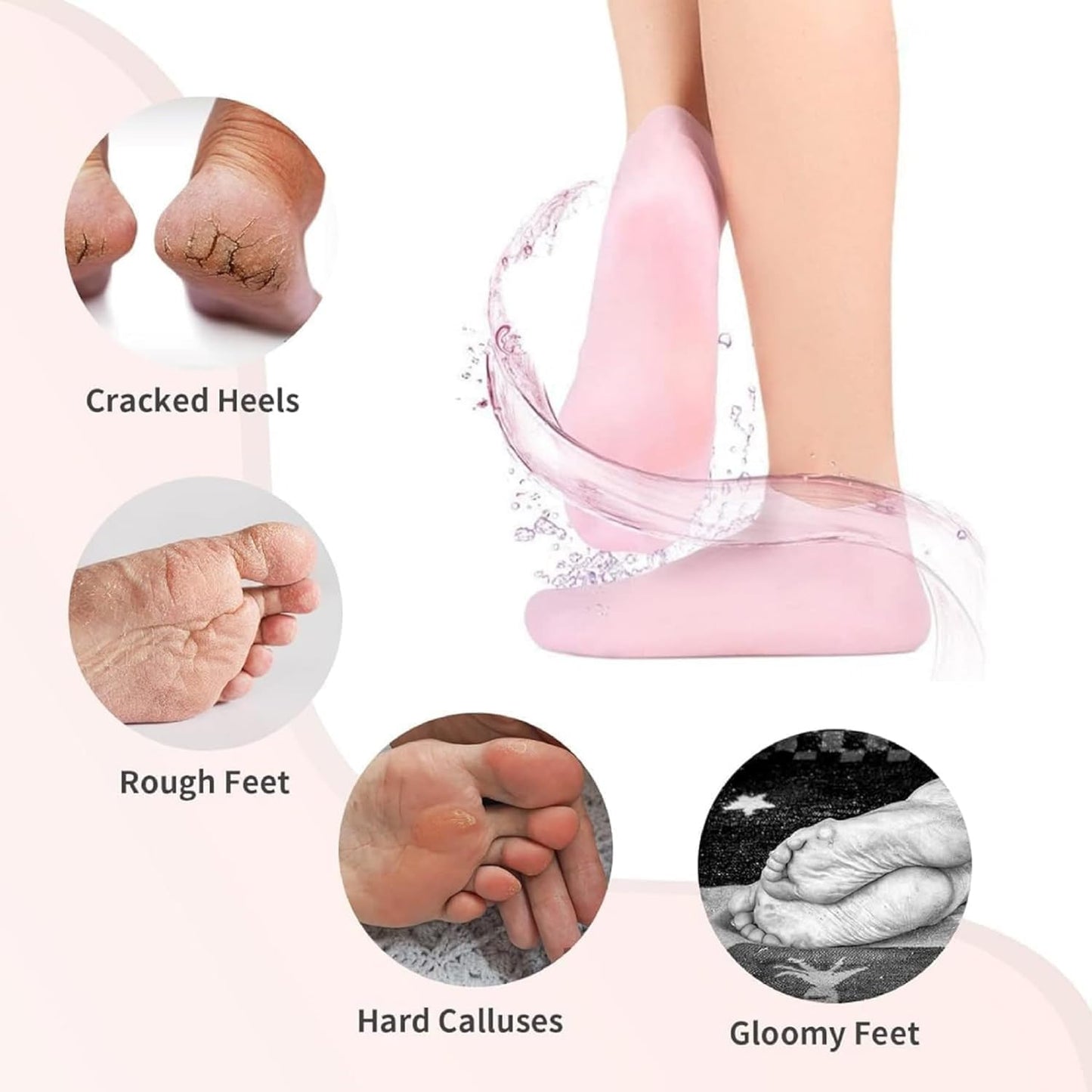 Silicone Heel Socks for Cracked Heels, Moisturizing Gel, 1 Pair