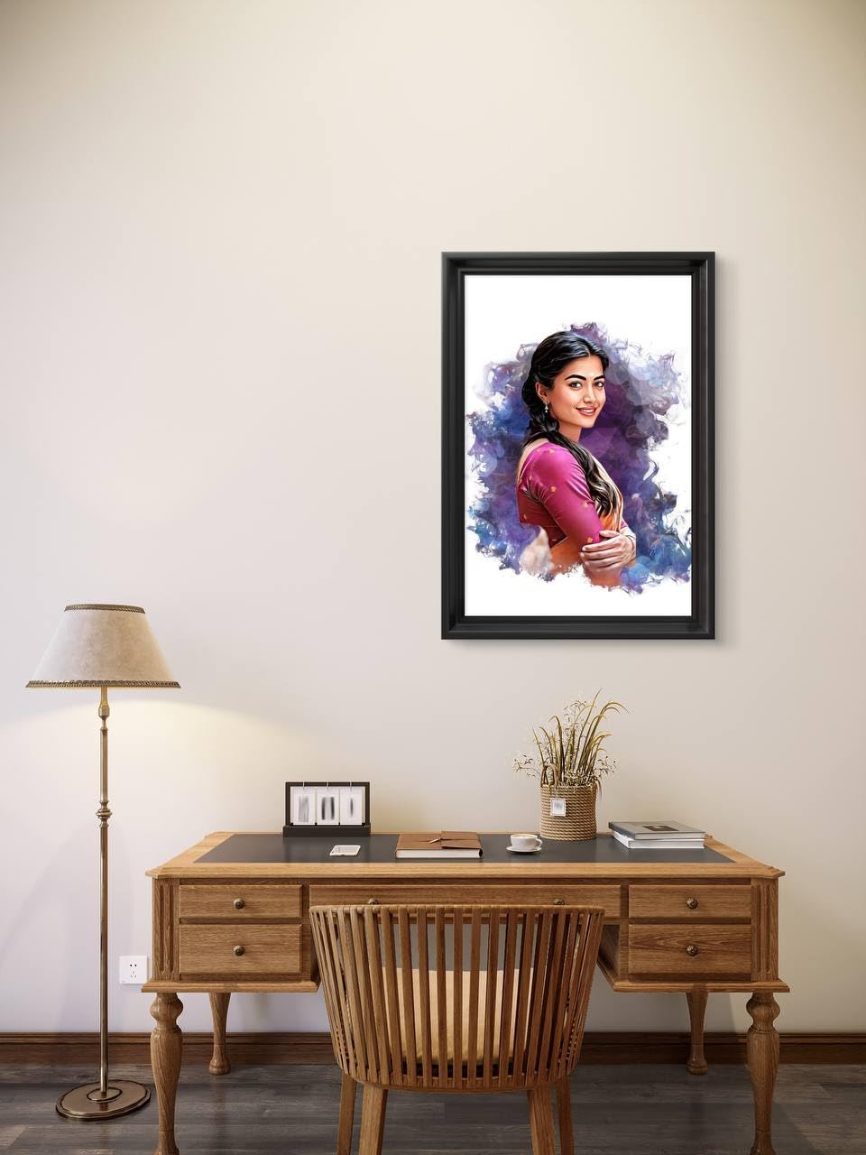 Wall Painting - Digital Handmade Smock Pattern - Black & White - 8x10 Inches - Wooden Frame with PVC Glass