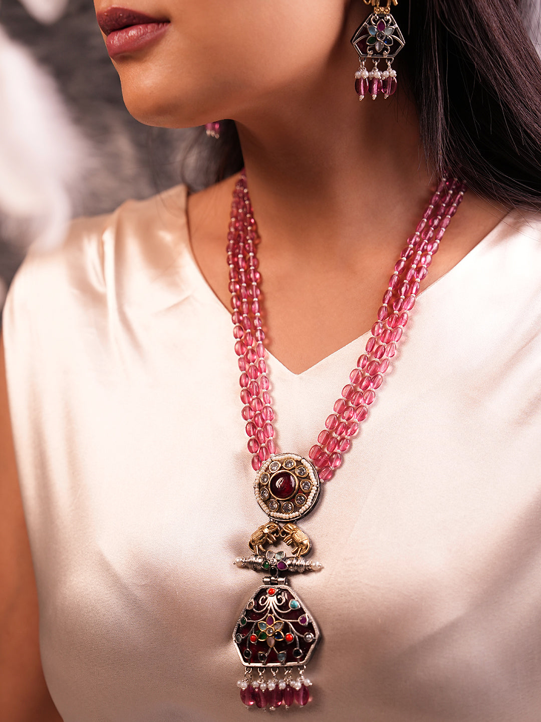 Scarlet Blush Elephant Embellished Pendant