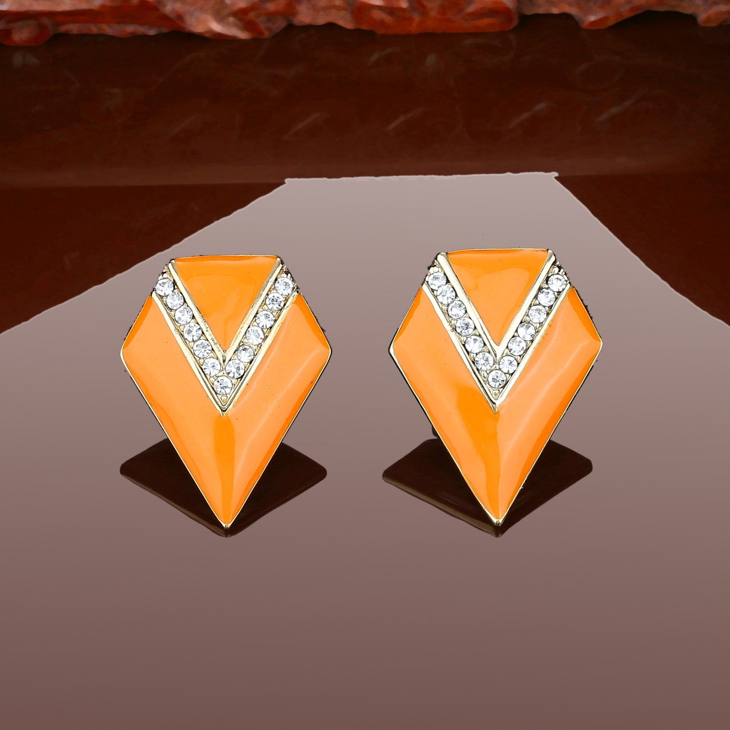 Estele Orange Colour enamel Fashion Earrings For Women/Girls