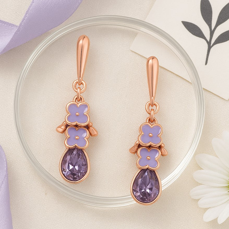 Purple Rosegold Charm Earrings