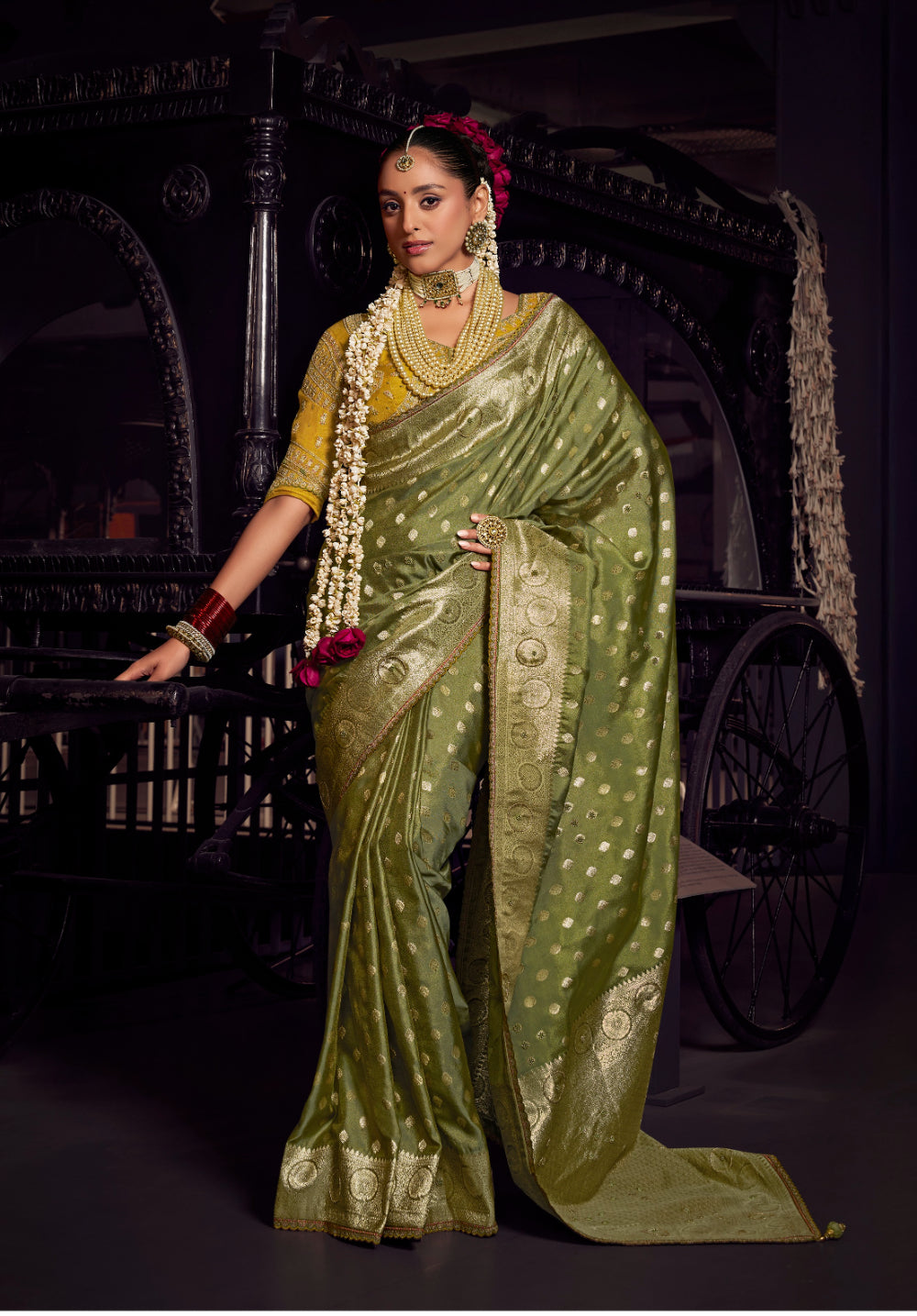 Anaita Dark Green Viscose Tissue Has Worked Pallu Saree With Embroidered Blouse Piece