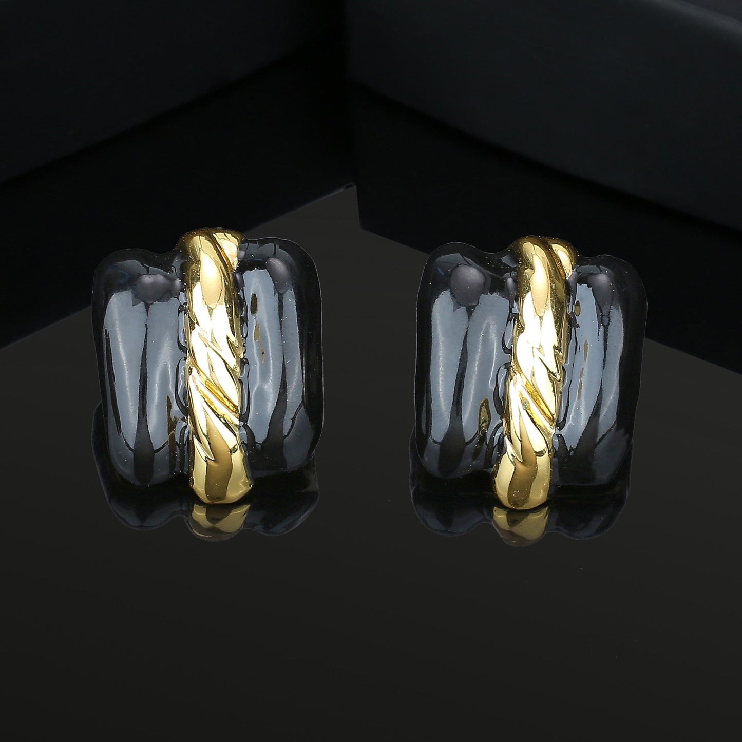 Estele Gold Plated Stylish & Classic Stud Earrings with Black Enamel for Girls and Women