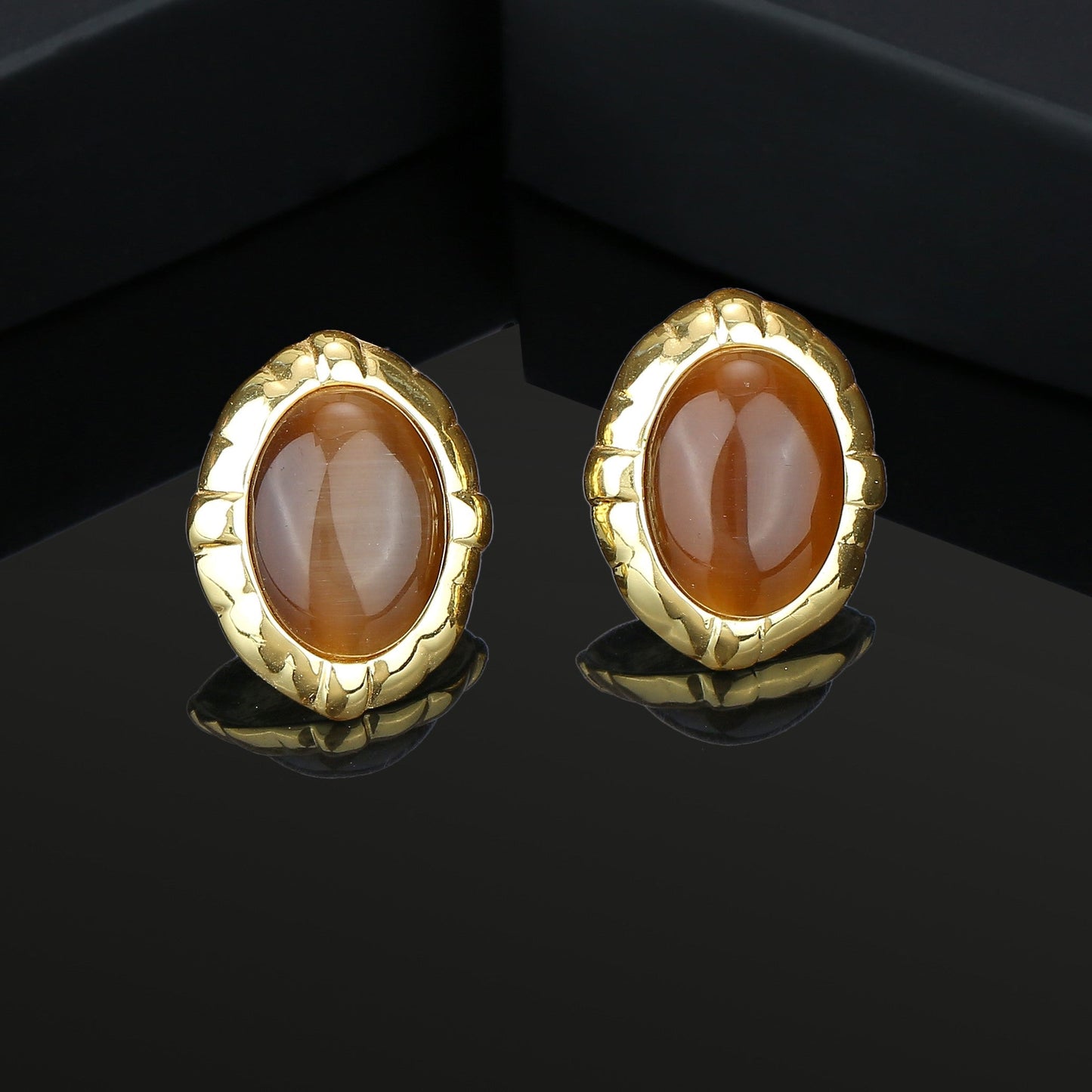 Estele Gold Plated Vintage Stud Earrings with Brown Enamel for Girls and Women
