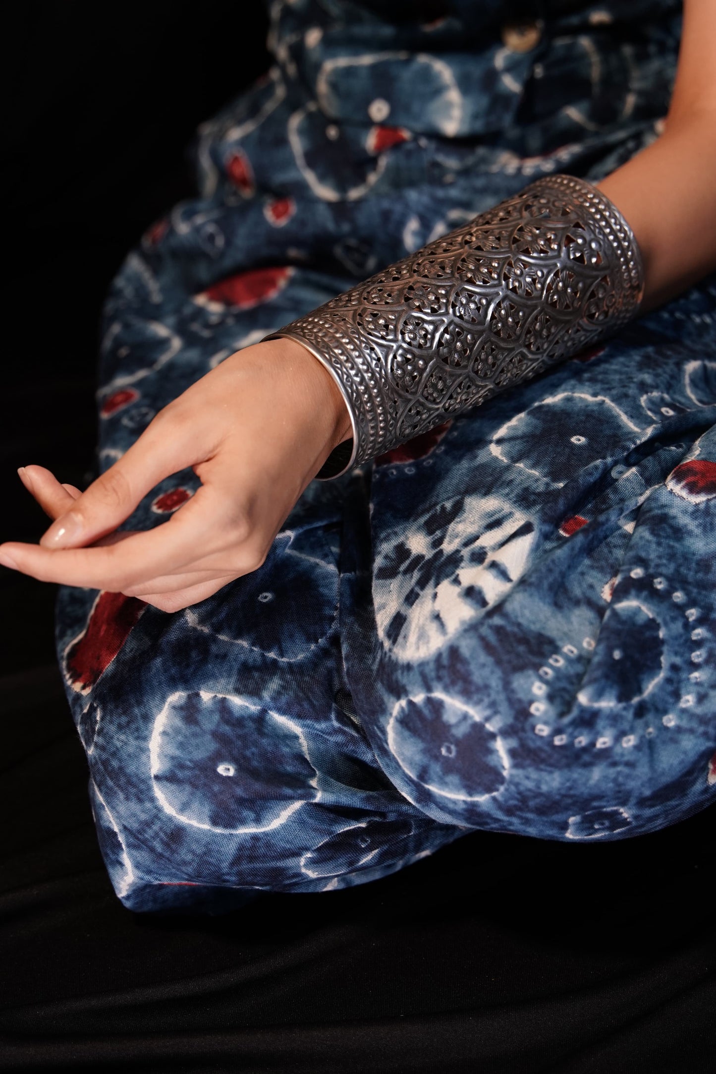 Serene Antique Silver Brass Handcuff Bangle