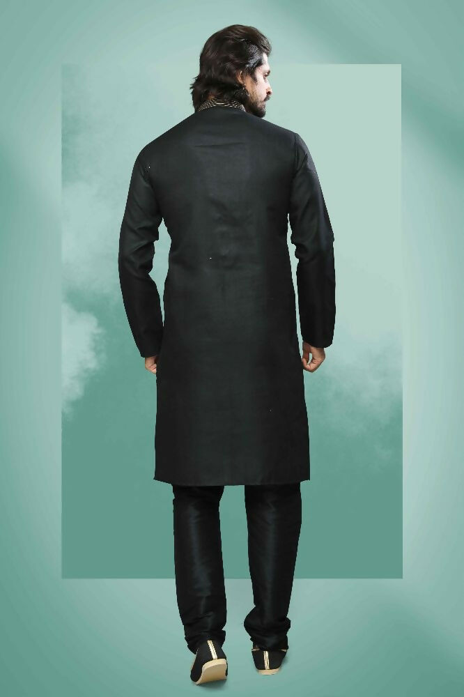 Raivat Ethnic Cotton Pintux Work Kurta Pajama In Black Colour