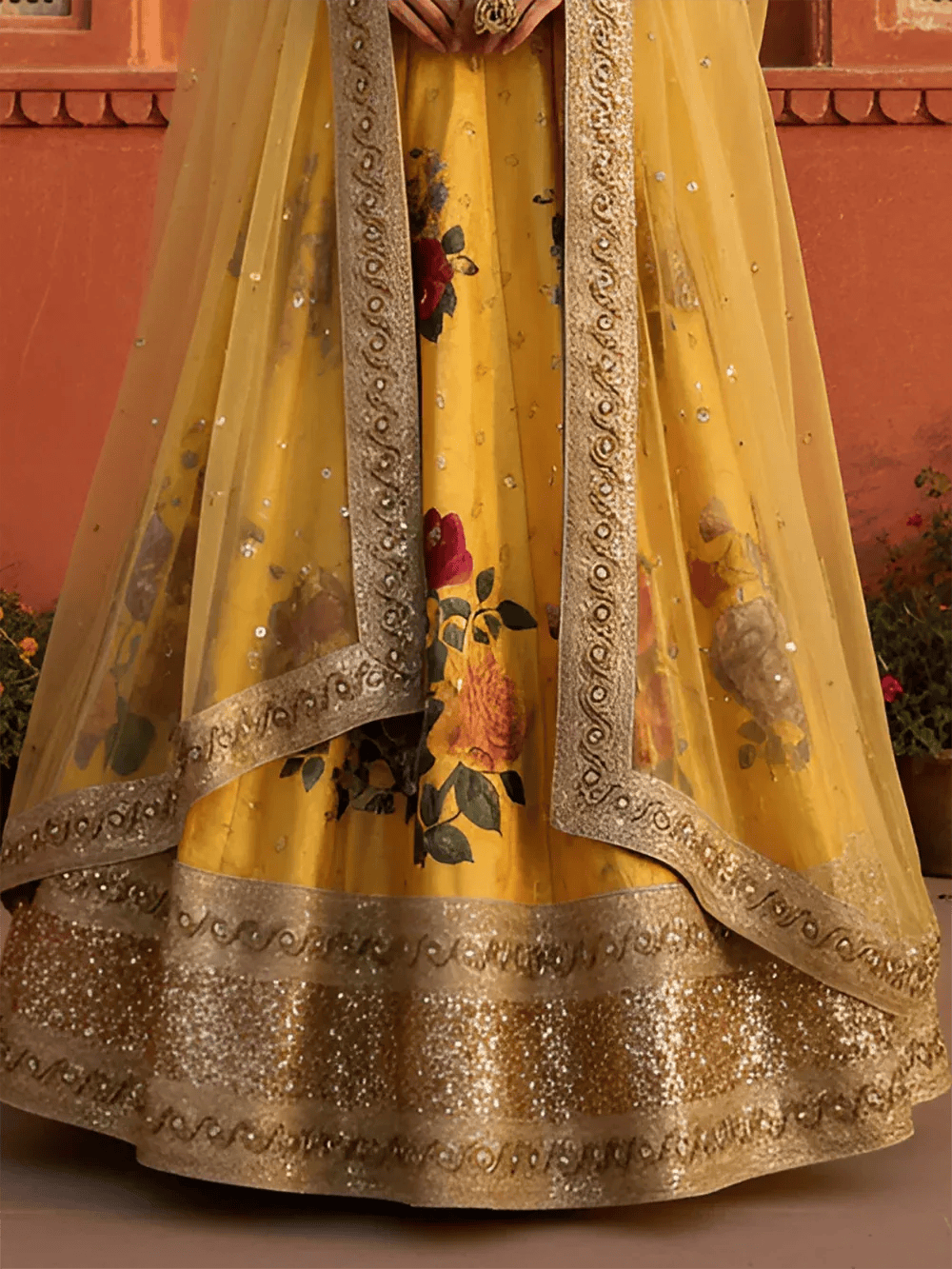 Tulsi Art Beautiful Yellow Floral Printed Silk Festival Wear Lehenga Choli With Dupatta