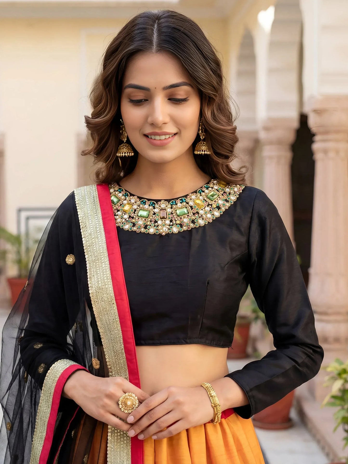 Tulsi Art Attractive Multicolor Floral Printed Silk Sangeet Wear Lehenga With Blouse