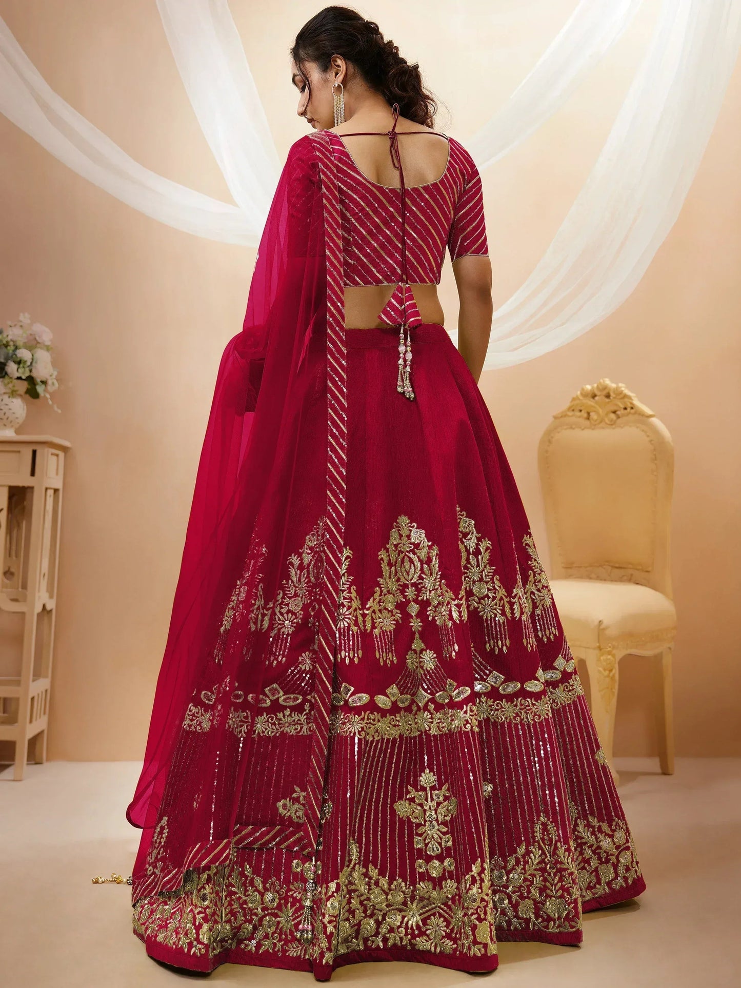 Tulsi Art Fascinating Red Sequins Silk Wedding Lehenga Choli With Dupatta