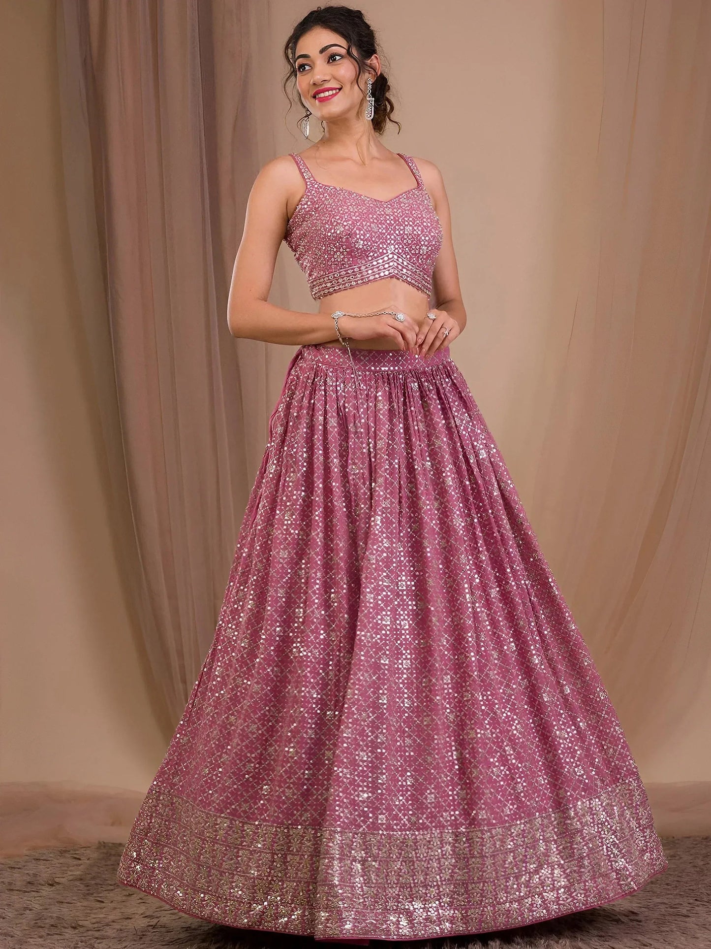 Tulsi Art Alluring Pink Sequins Georgette Engagement Wear Lehenga Choli