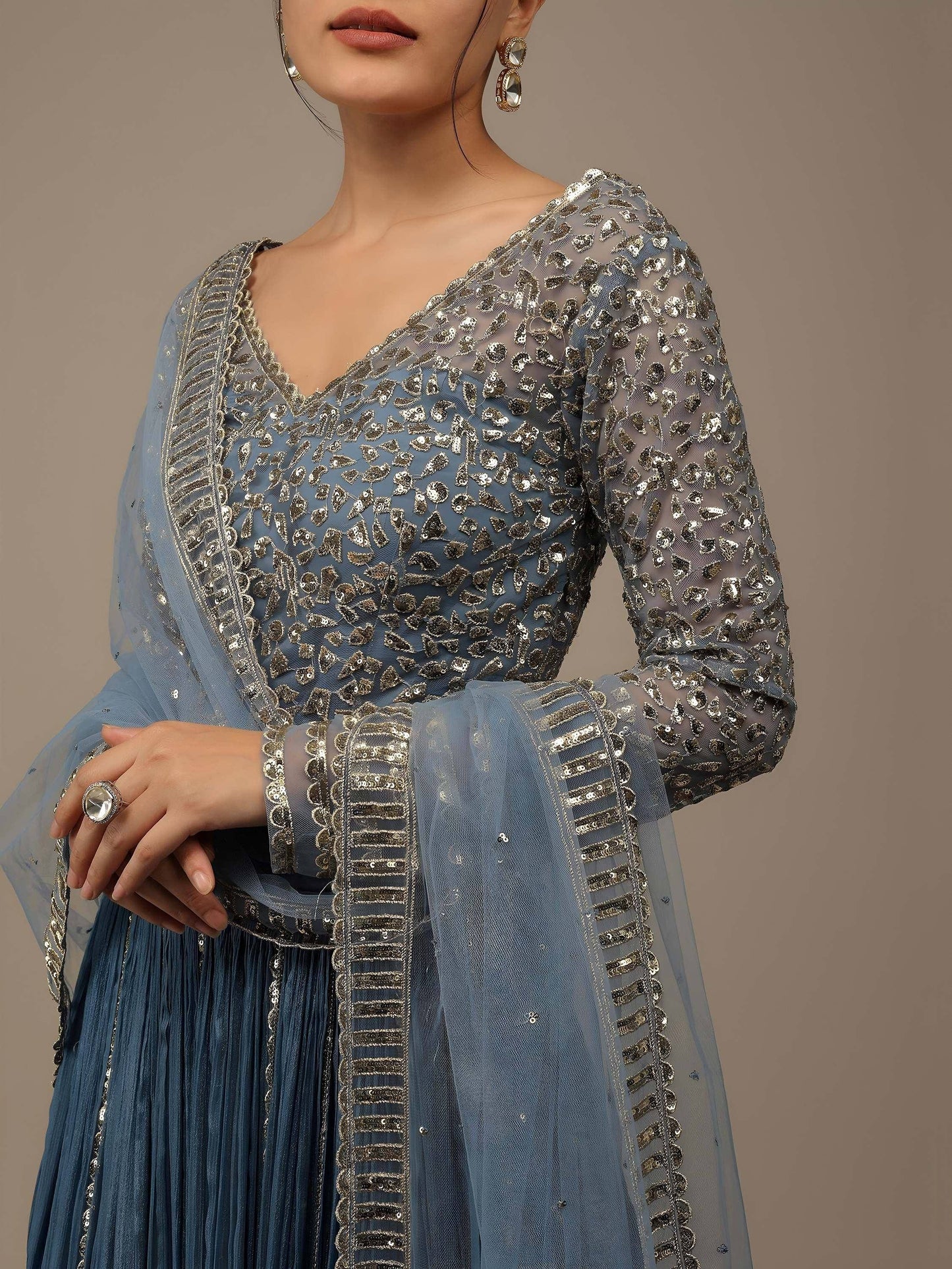 Tulsi Art Lovely Blue Sequins Georgette Bridesmaid Lehenga Choli With Dupatta
