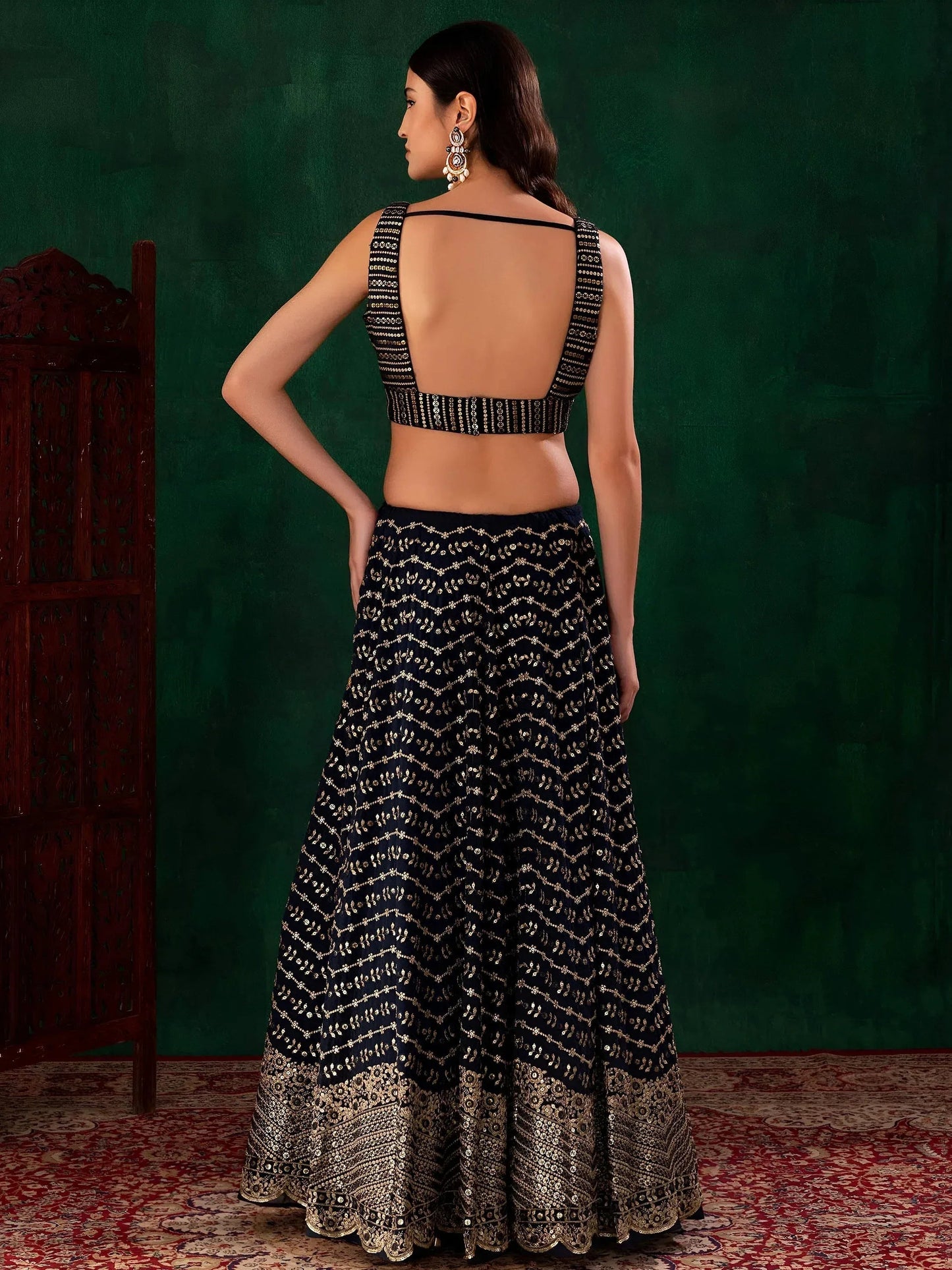 Tulsi Art Charming Navy Blue Sequins Georgette Party Wear Lehenga Choli