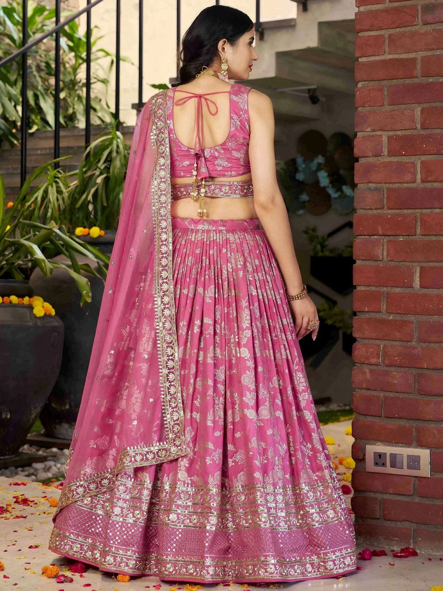 Tulsi Art Bold Pink Silk Engagement Wear Lehenga Choli With Dupatta