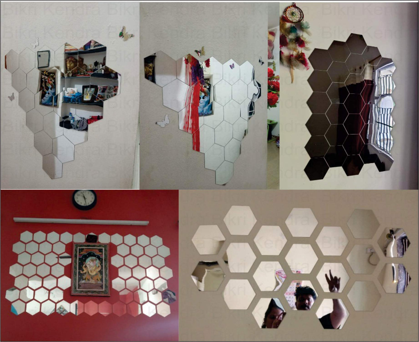 Hexagon Acrylic Wall Mirror Stickers - Decorative 24 cm Silver - Modern Design for Smooth Surfaces