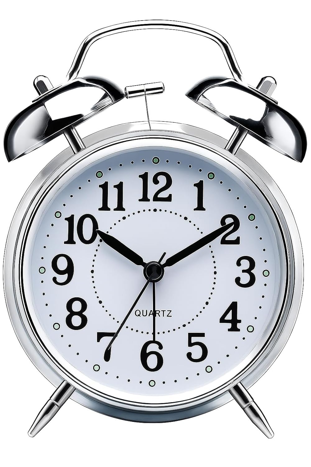 Retro Twin Bell Table Alarm Clock – Metal Frame, Night Backlight, Silent Movement, High-Volume Alarm for Heavy Sleepers, Bedroom, Office, Living Room, Home Décor (Silver)