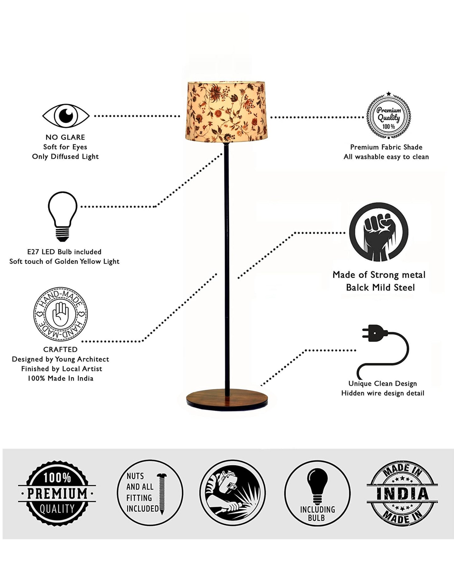 LED Floor Lamp with Black Torchiere Base and White Frosted Glass Shade - 27.9cm Width, 132cm Height