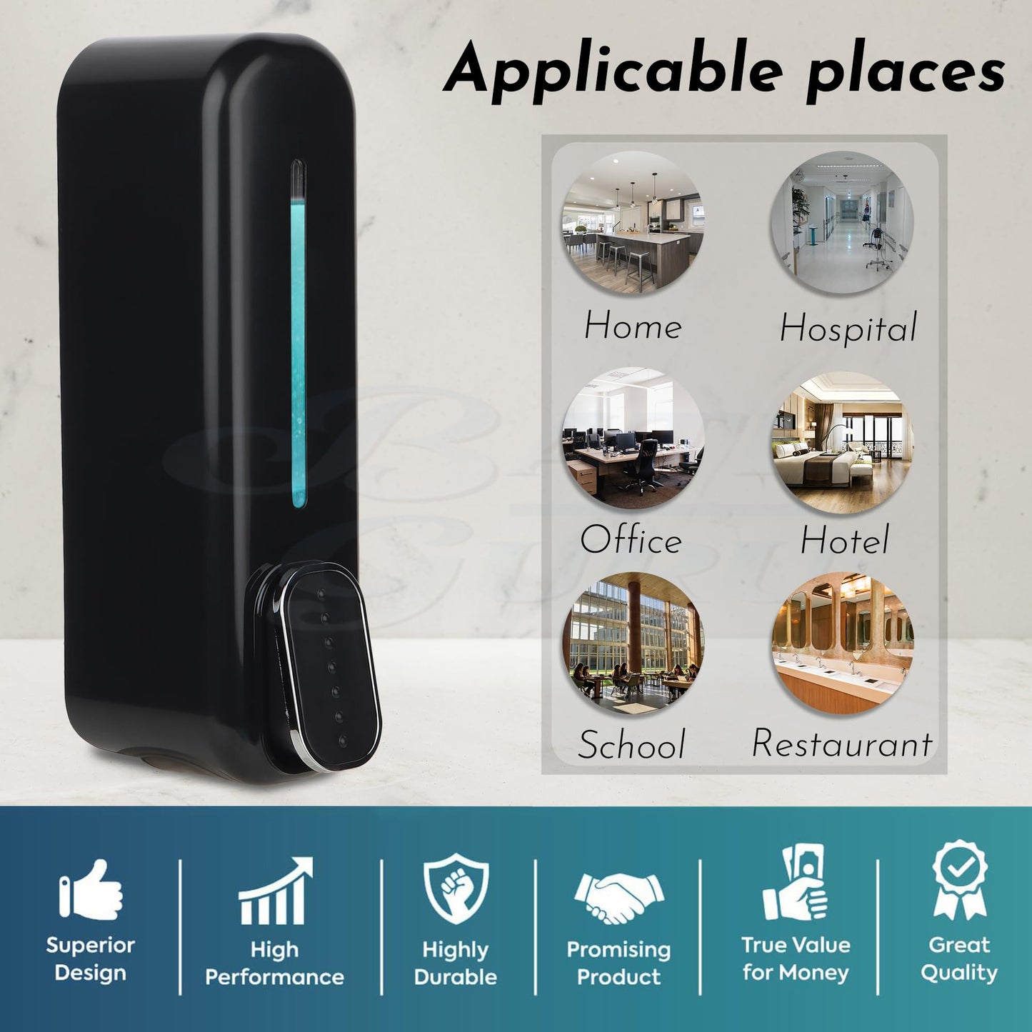 Wall Mounted Soap Dispenser Black ABS 350ml with Wall Mounted Plugs & Screw