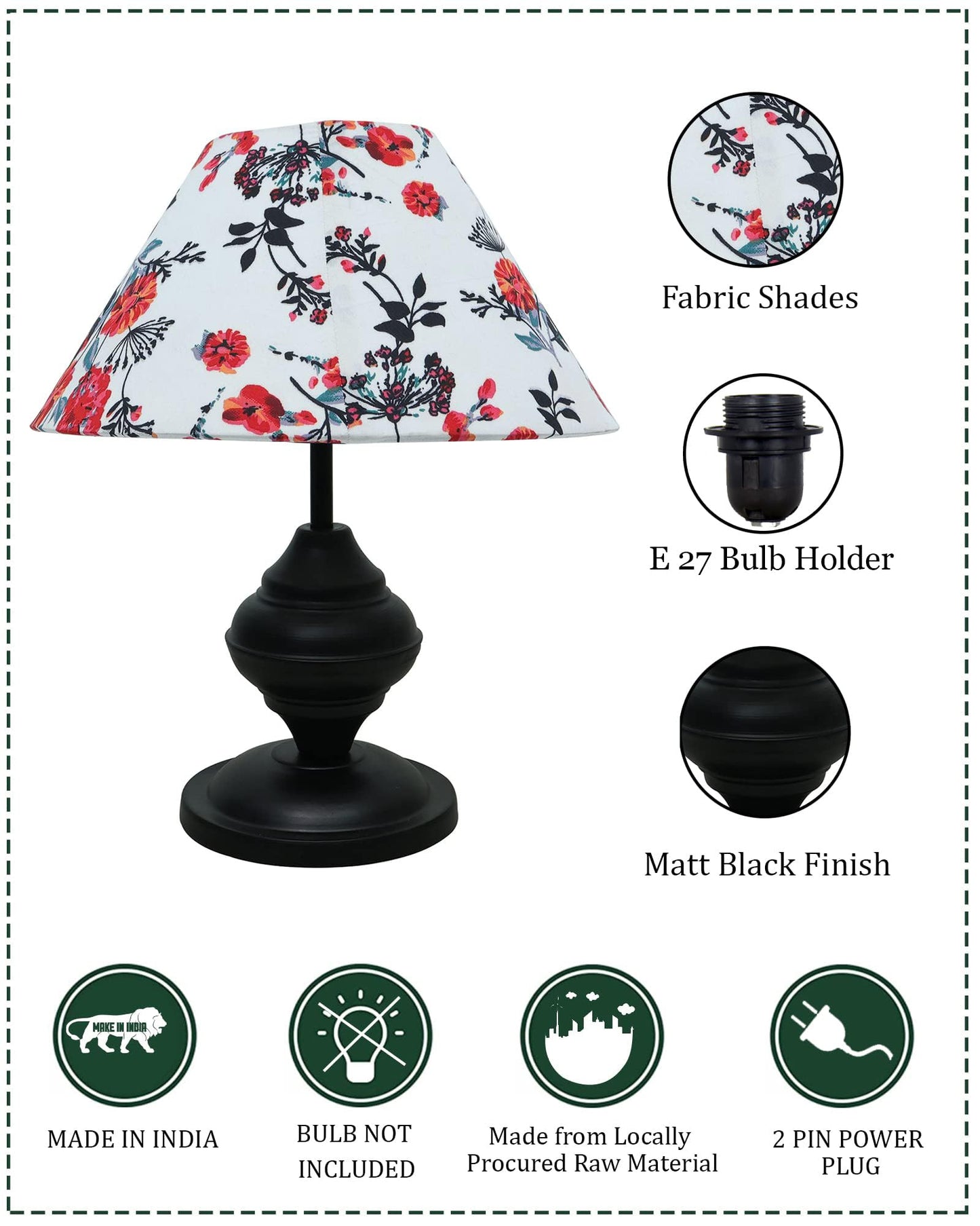 Table Lamp with Fabric Shade Black Metal 25x25x40cm