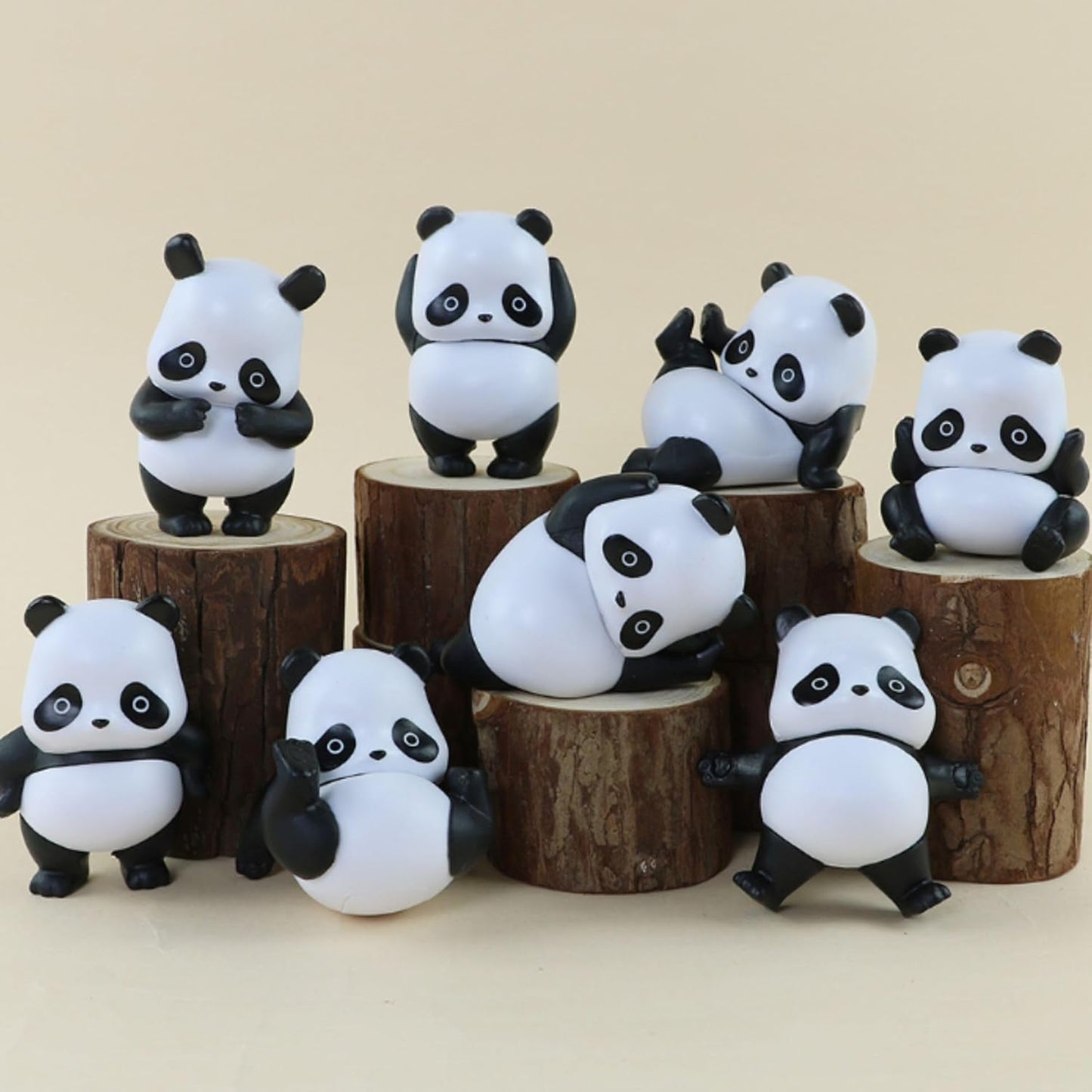 Cute Mini Panda Animal Figurine Set of 8 | PVC Cartoon Panda Statue Collectible Toys
