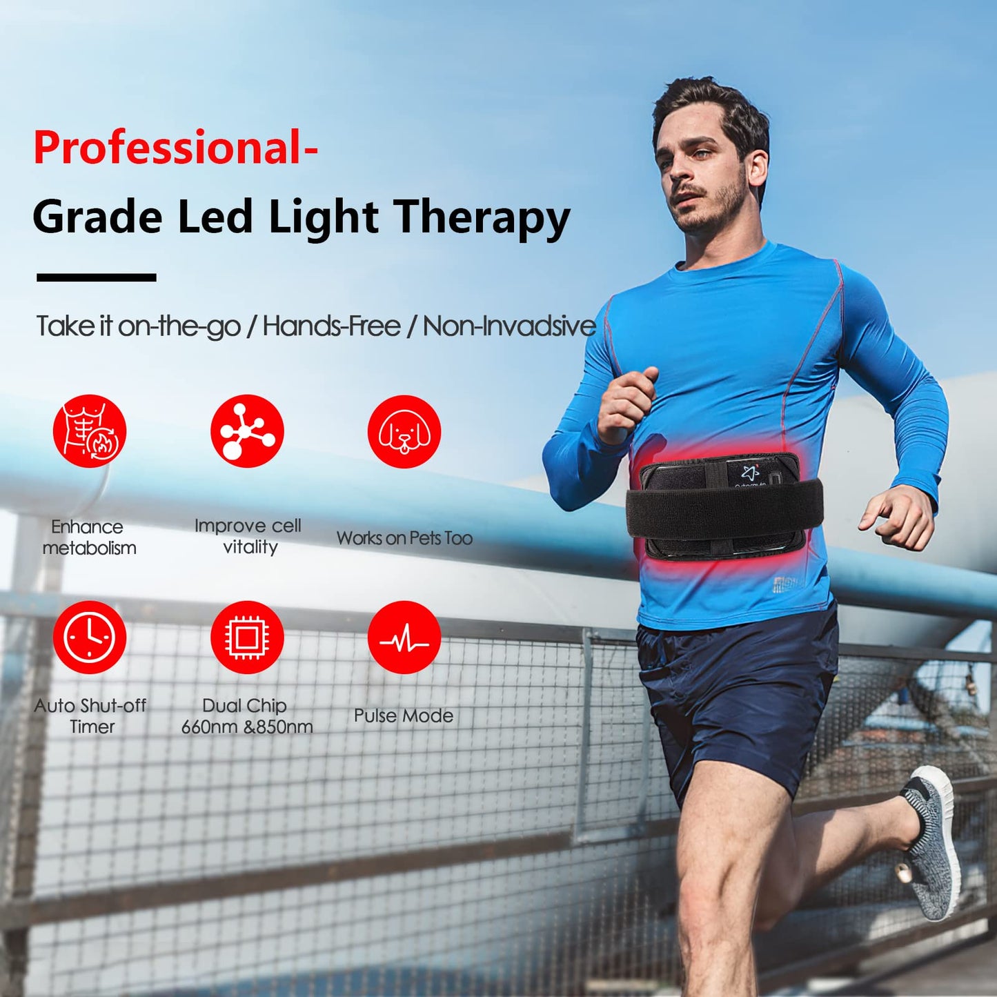 Red Light Therapy Belt with 660nm & 850nm LEDs, 30 Min Timer, Detachable Washable Pad for Back & Shoulder