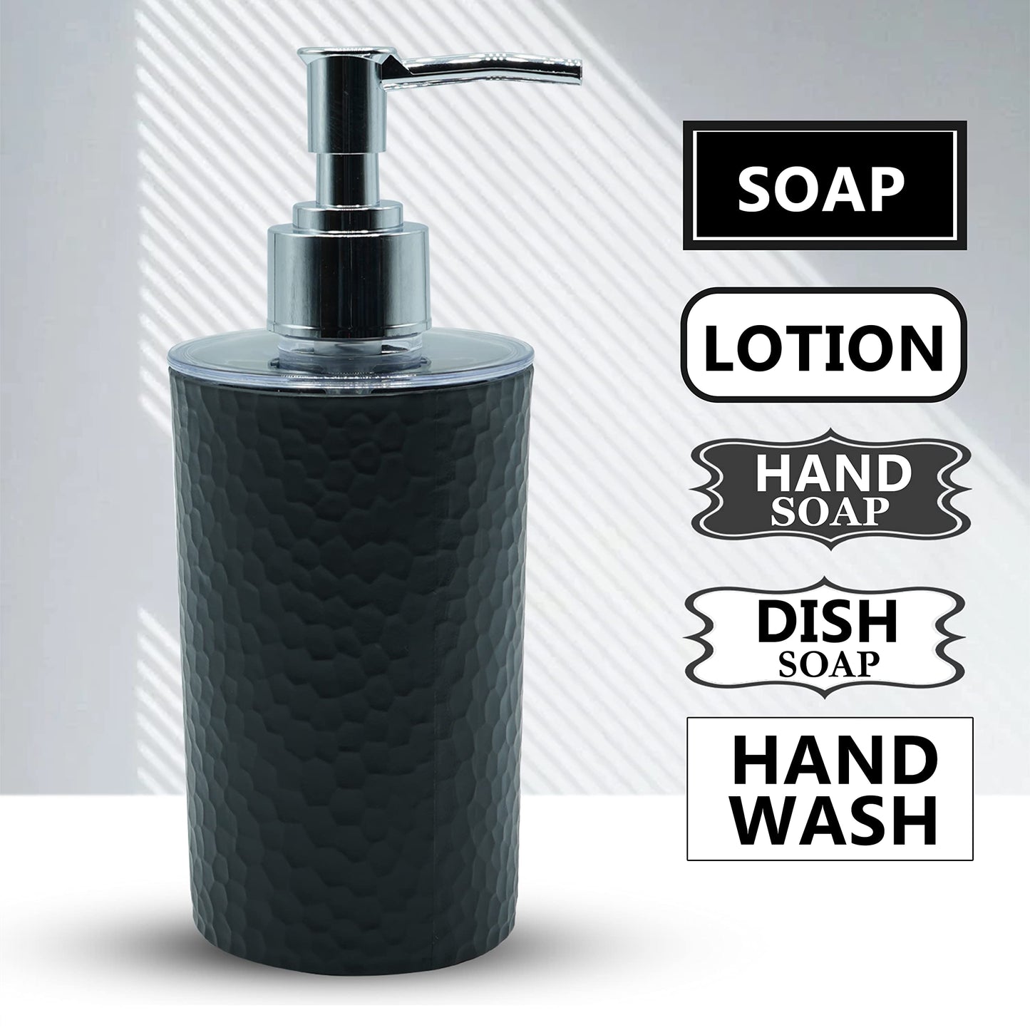 Soap Dispenser - Modern Design - Plastic - Black - 250 ml - Set of 3