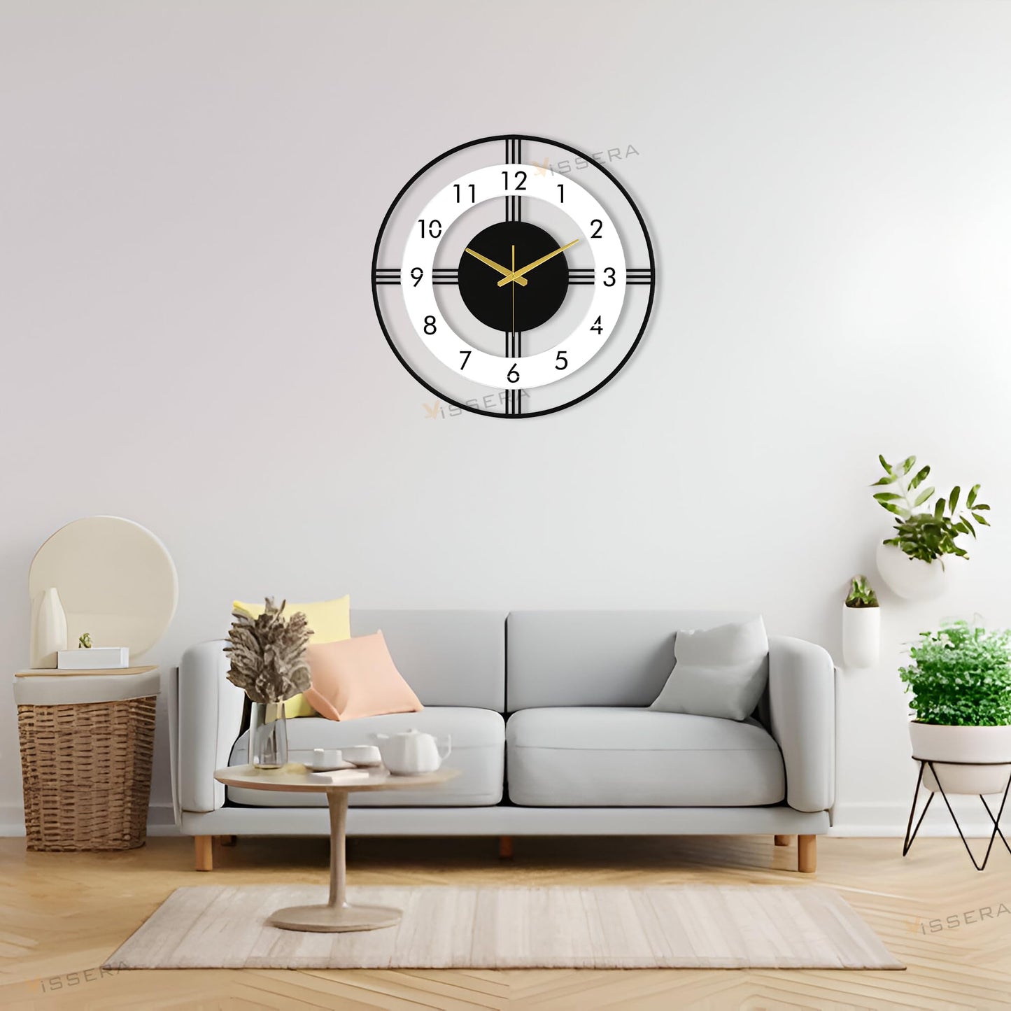 Large Silent Metal Wall Clock - Antique Design for Living Room - 60cm