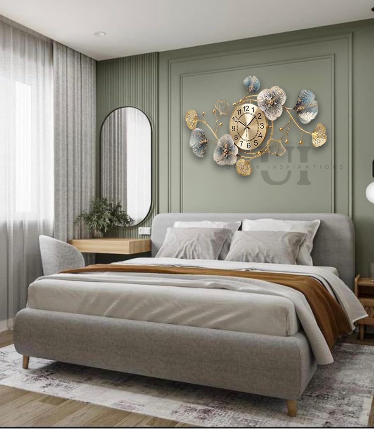 Antique wall clock in bedroom decor setting