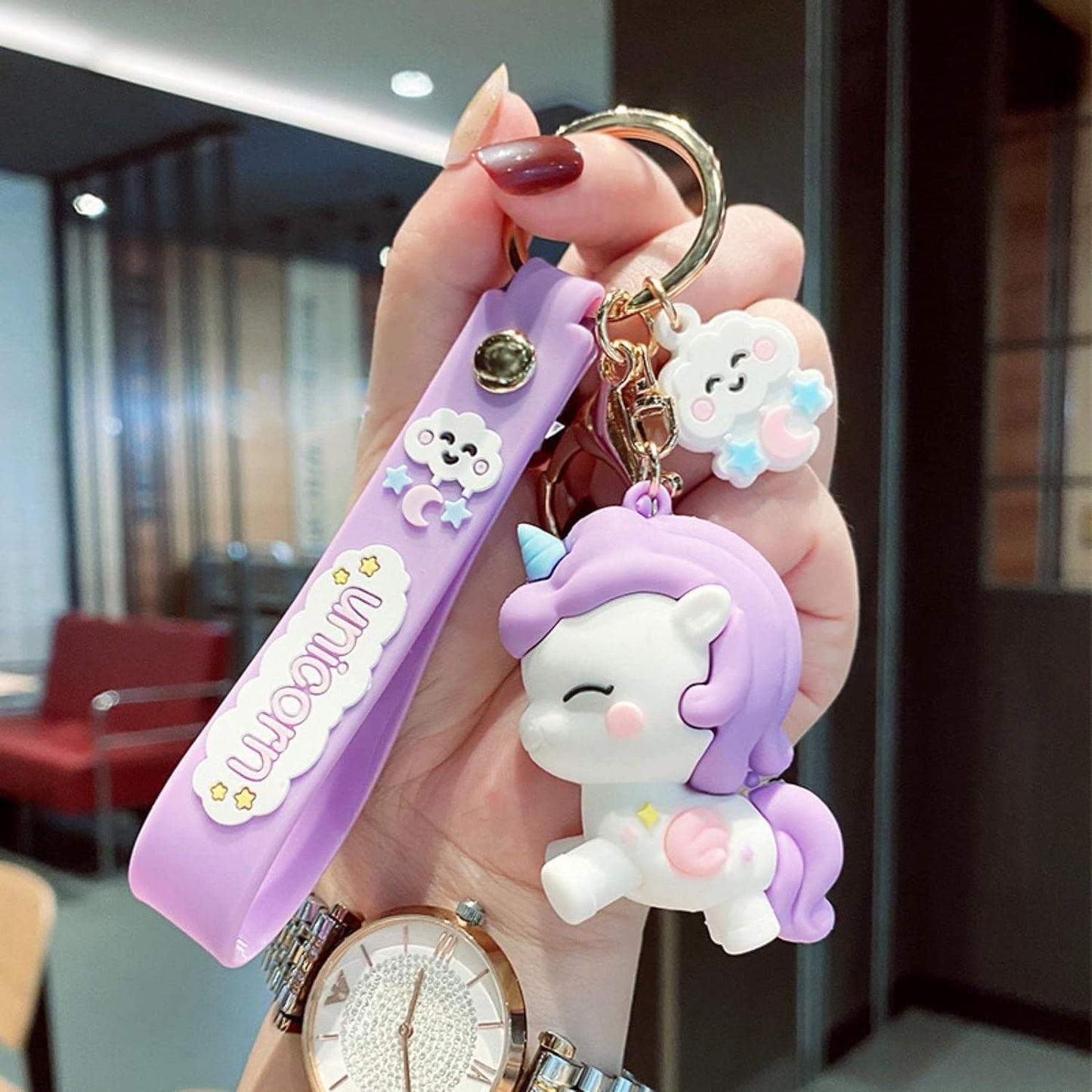 Purple Dreamy Unicorn Keychain | Model B | 3D Lanyard Keychain | Silicone | Premium |