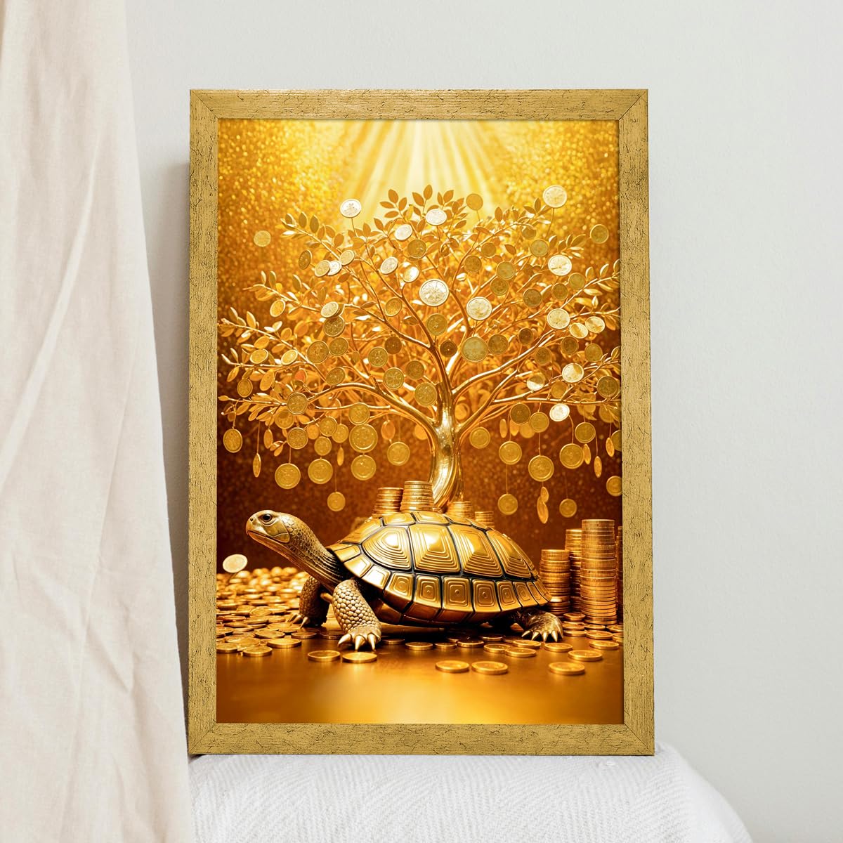 Wall Painting - Money Tree Design - Paper & MDF - 12 x 18 Inch - Multicolor with Frame
