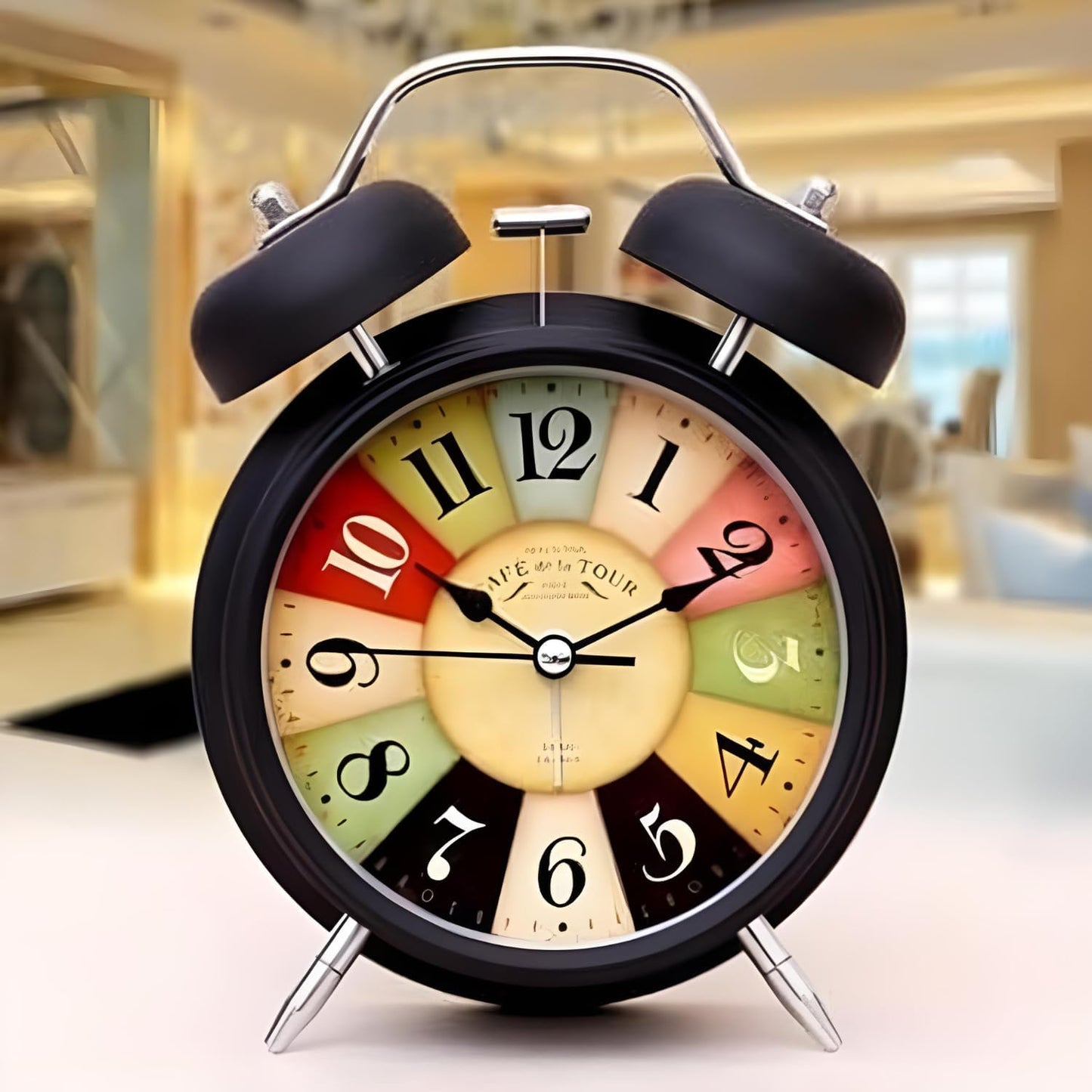 Table Analog Twin Bell Alarm Clock – Retro Metal Frame, Super Loud for Heavy Sleepers, Adults, Quartz Movement with Night Backlight (Black), 9 × 12 cm