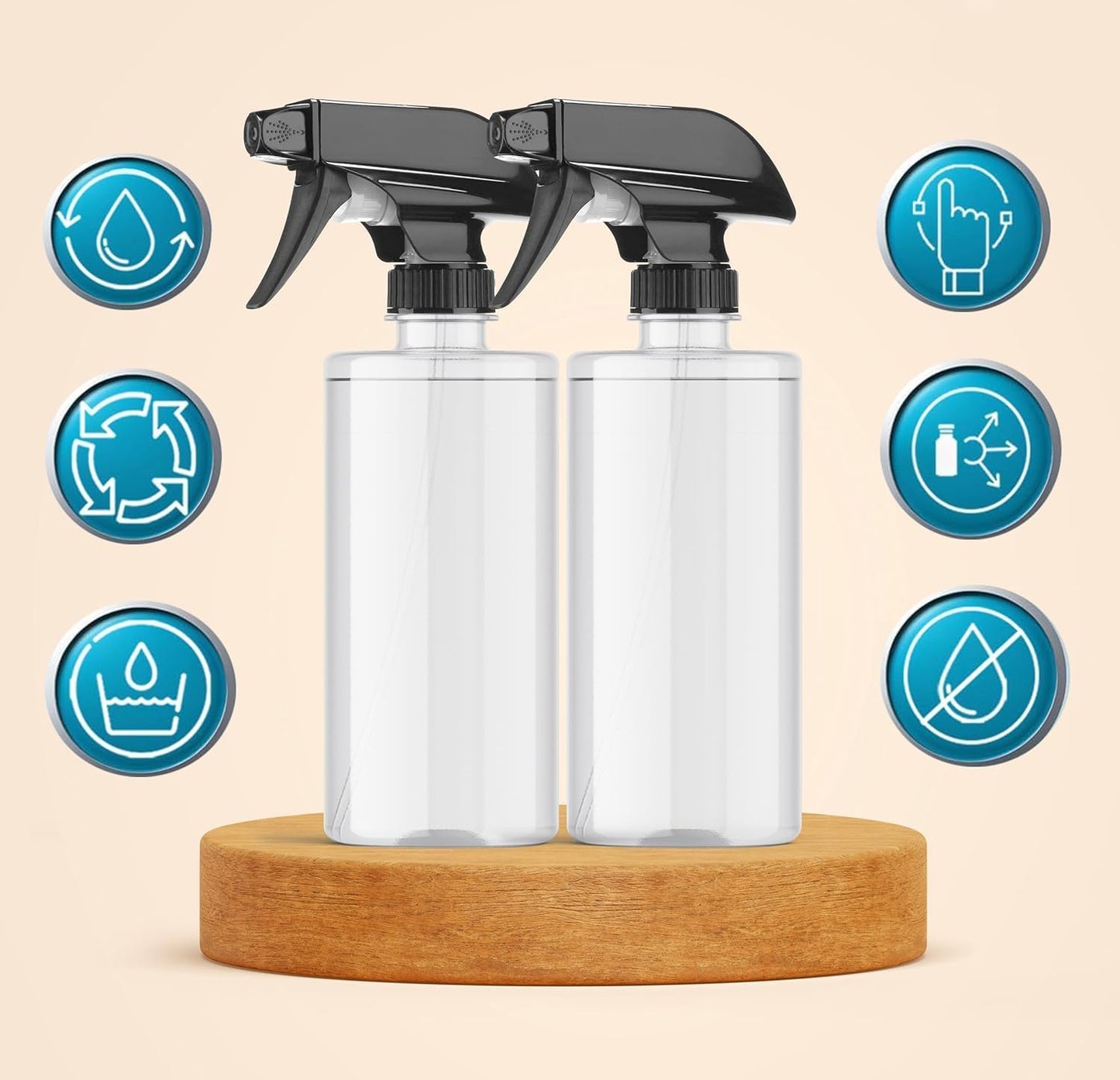 2-Pack 500ml Clear Spray Bottles for Face, Hair, Garden