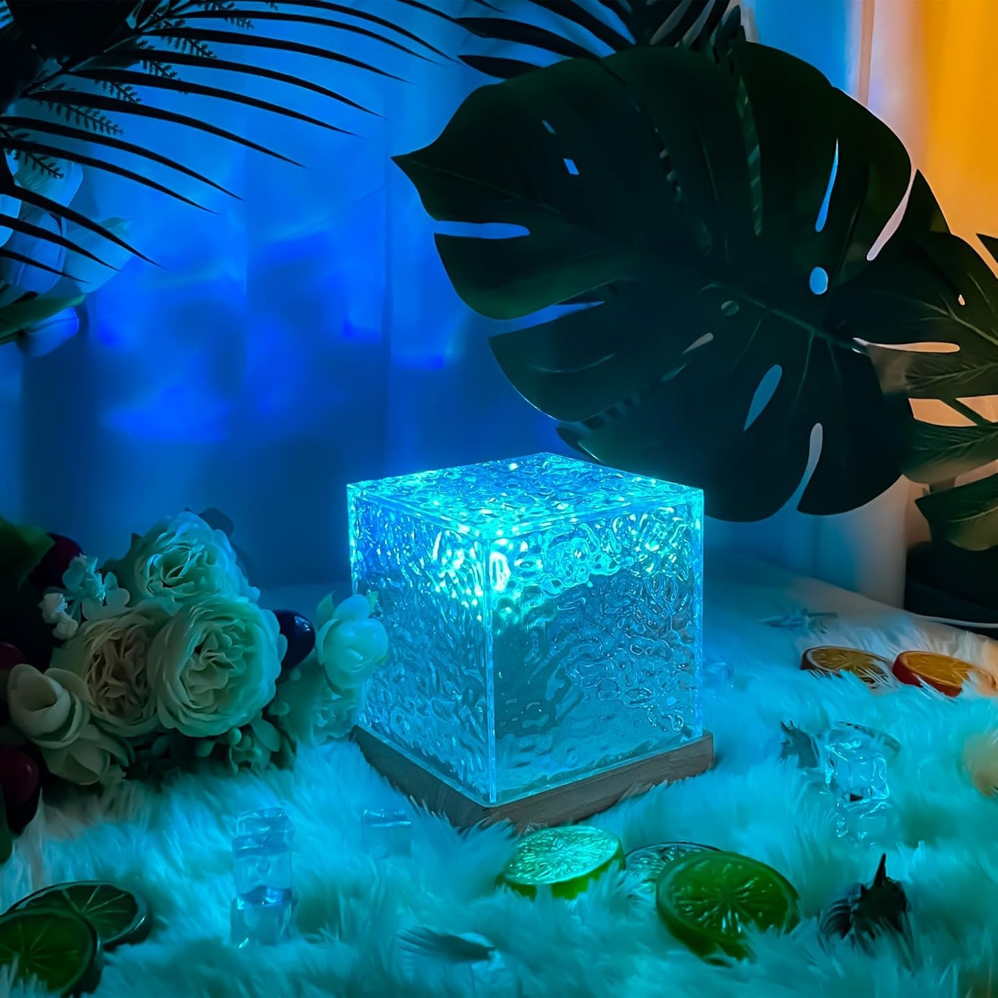 LED Ocean Wave Projector Lamp with Crystal Base - 3D Water Wave Effect - Size: Cube