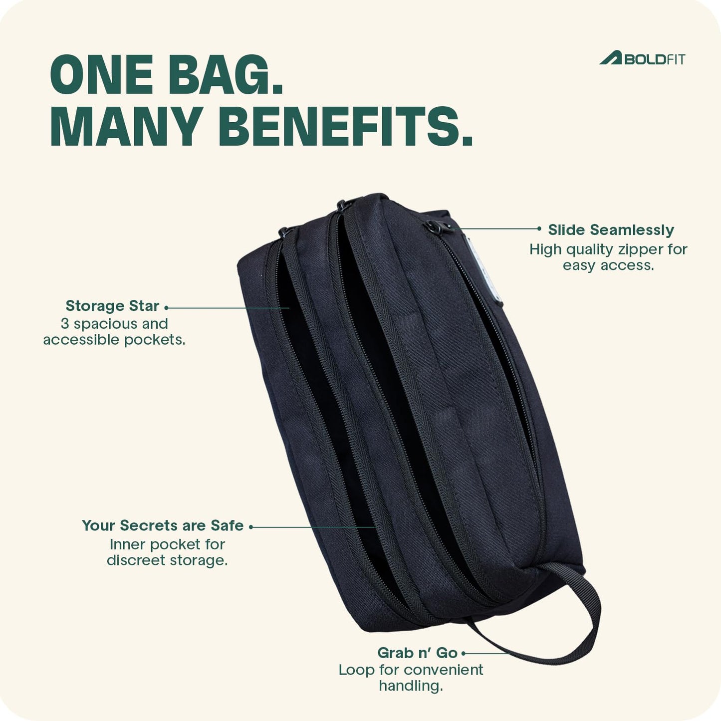 Black Polyester Toiletry Bag, 18cm Travel Organizer Pouch