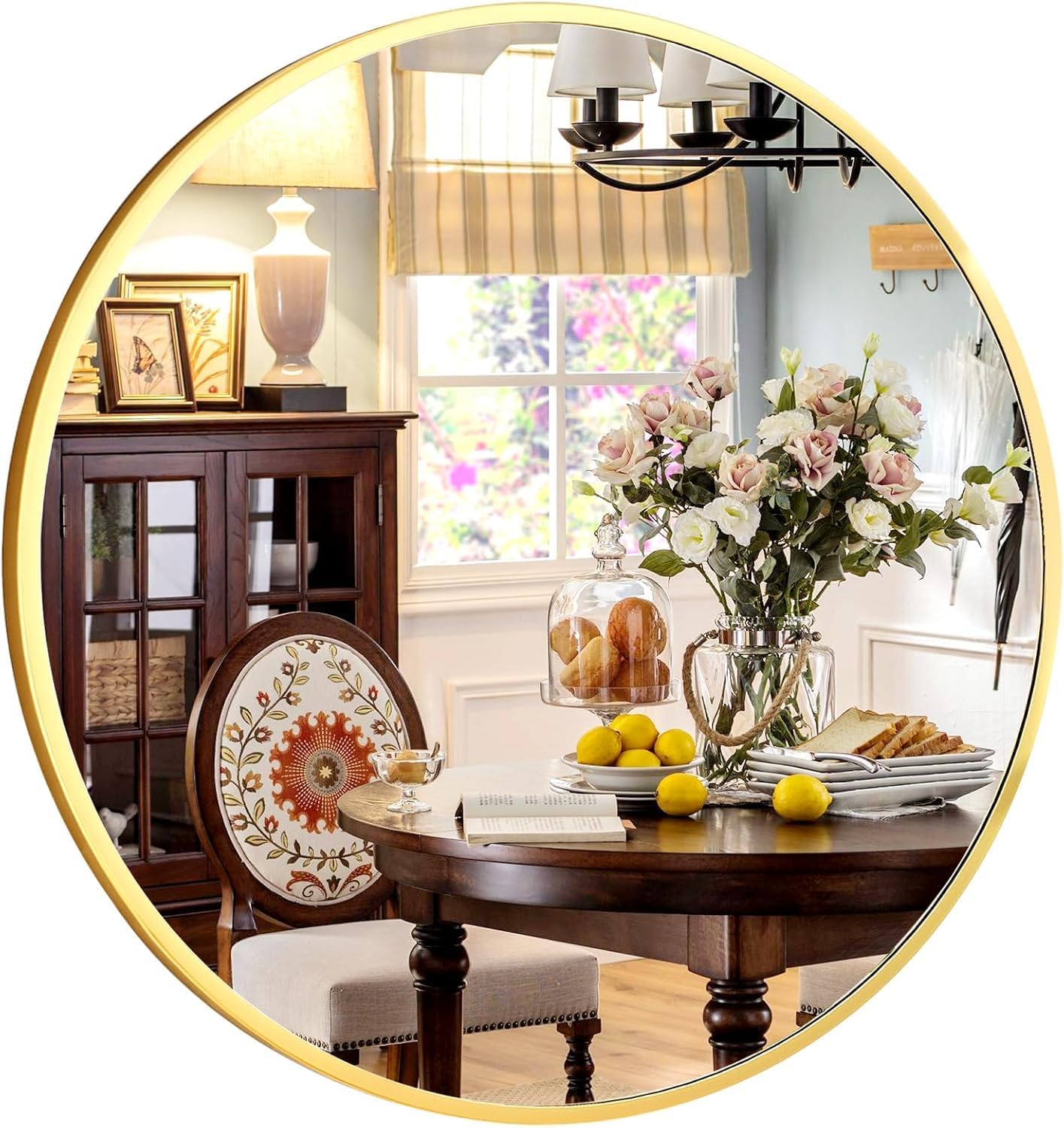 Round Wall Mirror with Gold Frame - 16 Inch - Elegant Design for Living Room, Bathroom, Hall