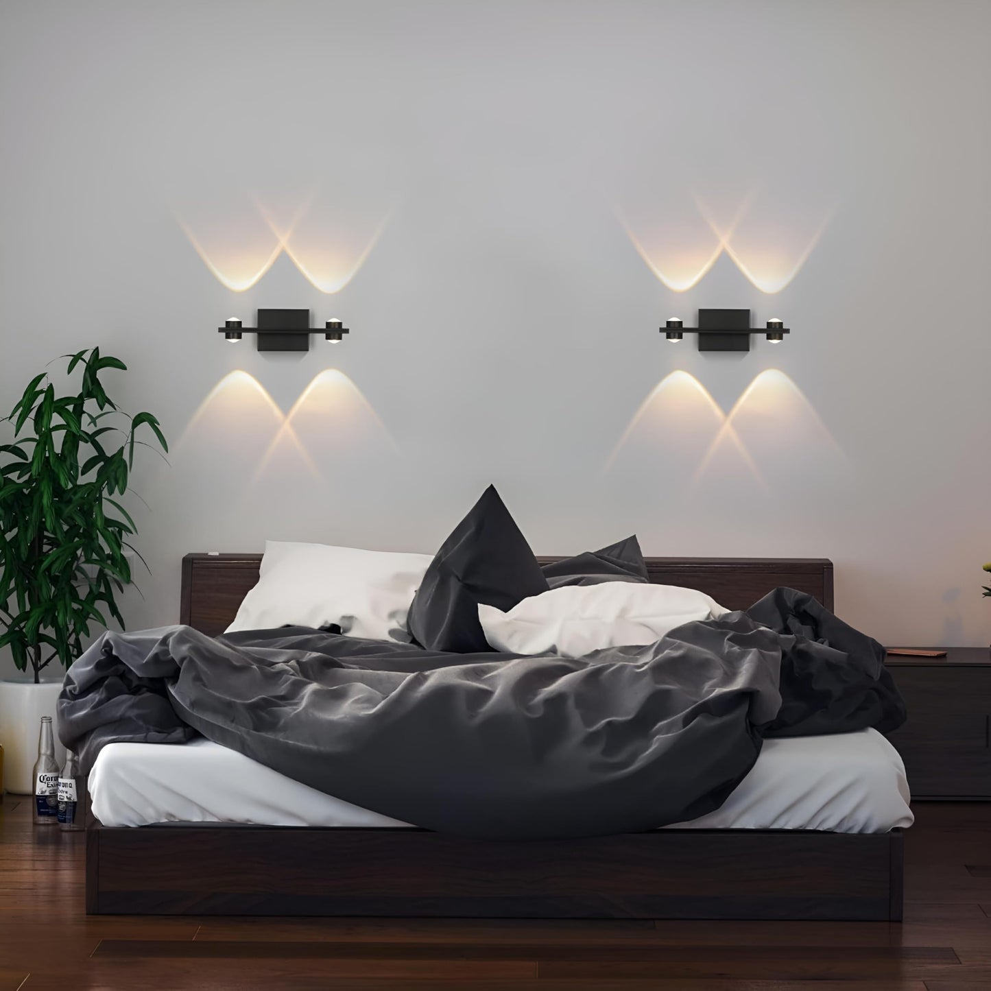 LED Wall Light Modern Design Matt Black Aluminium 2 Up 2 Down Warm White