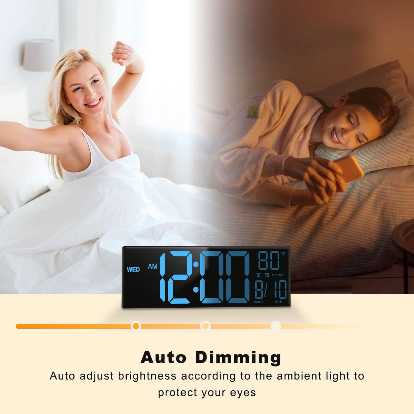 Digital Wall Clock with Remote Control, 16-Inch LED Display, Black