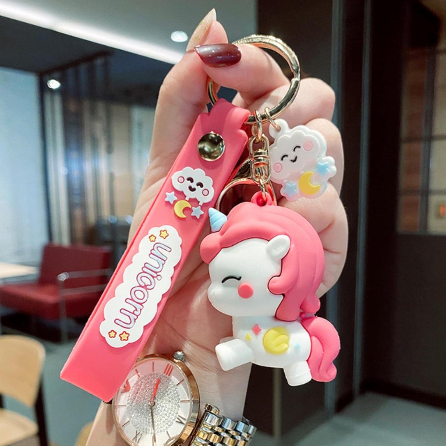 Pink Dreamy Unicorn Keychain | Model B | 3D Lanyard Keychain | Silicone | Premium |