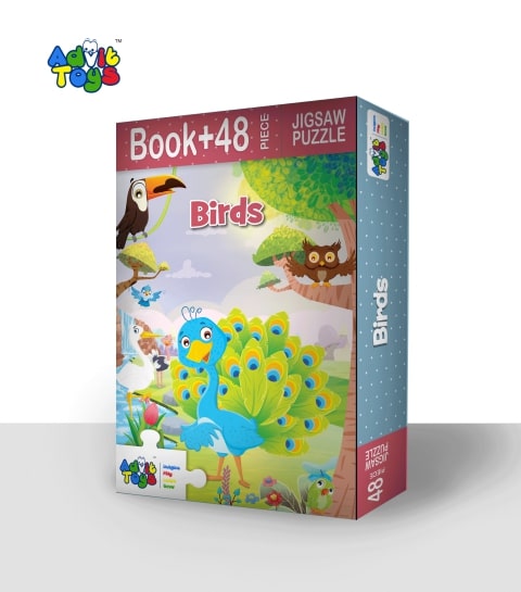 Advit Toys - Birds Jigsaw Puzzle | Educational Bird Puzzle with Realistic Illustrations (48 Pieces + Educational Fun Fact Book)