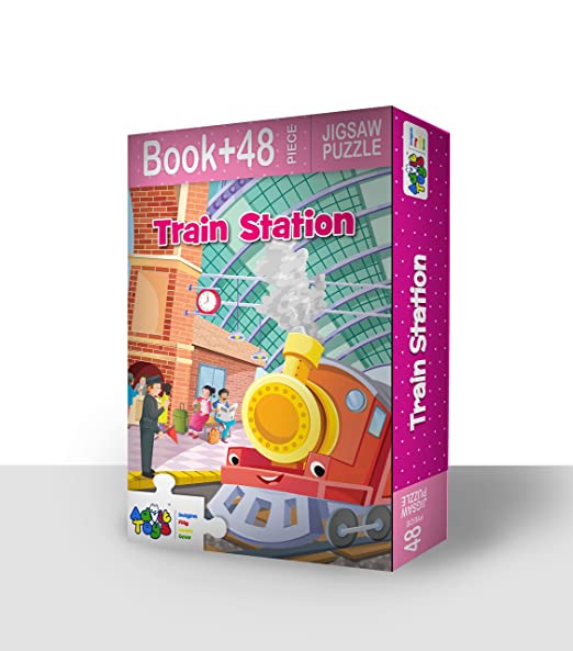 Advit Toys Train Station Jigsaw Puzzle for Kids | Educational Train Station Puzzle for Learning & Fun (48 Pieces + 24 Page Book)
