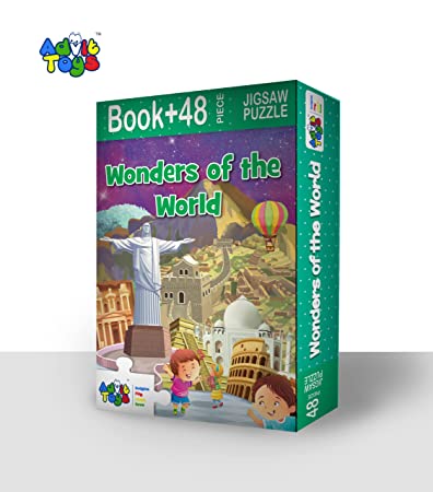Advit Toys - Wonders of The World Jigsaw Puzzle | Educational World Landmarks Puzzle for Kids (48 Pieces + Educational Fun Fact Book Inside)